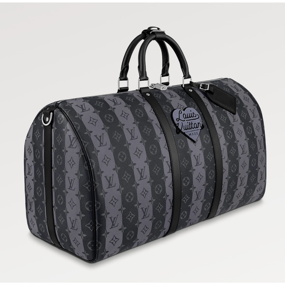 Louis Vuitton Keepall Bandouliere 55 Nigo Black Stripe Monogram Heart Travel Bag - Picture 5 of 12